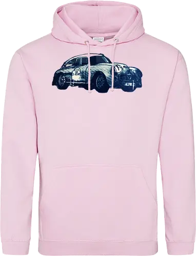 SLOW RIDE –  Oldtimer T-Shirt - Linolschnitt Auto, Linocut Car, Holzschnitt, Blockprint, Textured Print, Handgemacht, Vintage Illustration, Graphic Tee, VW Käfer, Käfer Auto, VW Beetle, Oldtimer, Classic Car, Vintage Car, Rallye Auto, Startnummer 183, Retro Racing, Blau Weiß, Blue Ink, Monochrom, Car Enthusiast, Auto Liebhaber, Retro Vibe, Vintage Ästhetik, Streetwear Graphic, Künstlershirt - Standard Hoodie