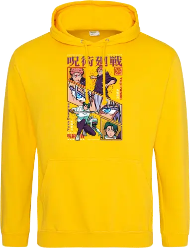 Yuta vs Itadori Cursed Rivals JJK - Yuta Okkotsu, Yuji Itadori, Jujutsu, rivals clash, panel grid style, manga art, anime gift idea, shonen showdown - Standard Hoodie