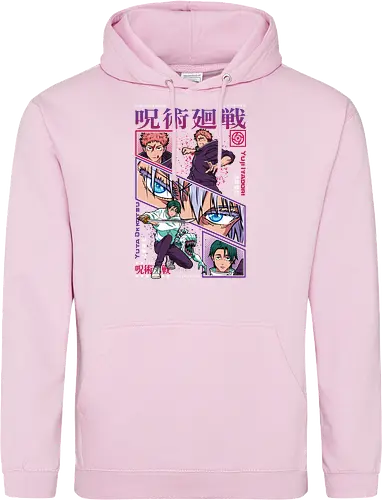 Yuta vs Itadori Cursed Rivals JJK - Yuta Okkotsu, Yuji Itadori, Jujutsu, rivals clash, panel grid style, manga art, anime gift idea, shonen showdown - Standard Hoodie