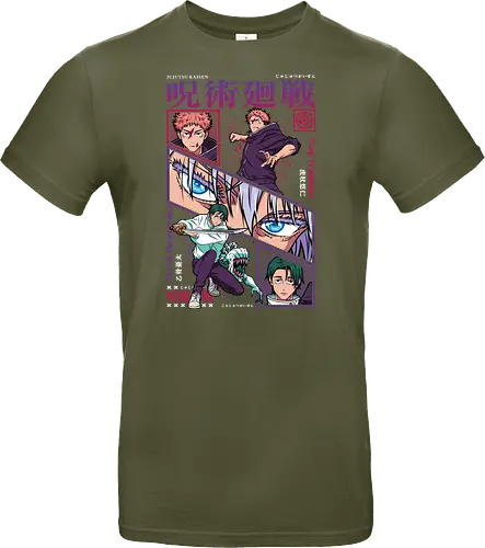 Yuta vs Itadori Cursed Rivals JJK - Yuta Okkotsu, Yuji Itadori, Jujutsu, rivals clash, panel grid style, manga art, anime gift idea, shonen showdown - Standard T-Shirt