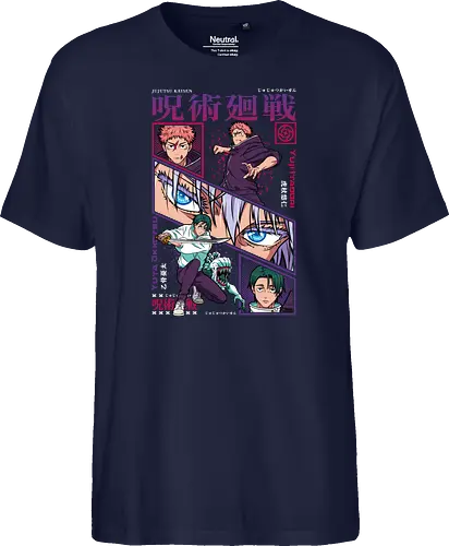Yuta vs Itadori Cursed Rivals JJK - Yuta Okkotsu, Yuji Itadori, Jujutsu, rivals clash, panel grid style, manga art, anime gift idea, shonen showdown - Fairtrade T-Shirt