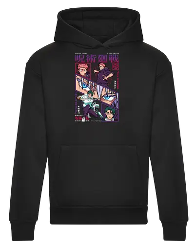 Yuta vs Itadori Cursed Rivals JJK - Yuta Okkotsu, Yuji Itadori, Jujutsu, rivals clash, panel grid style, manga art, anime gift idea, shonen showdown - Heavyweight Hoodie