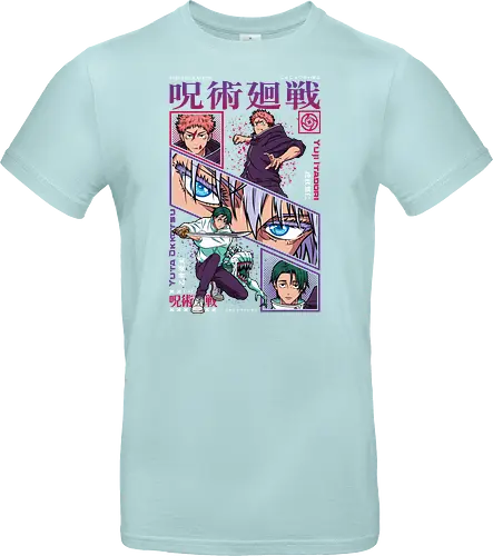 Yuta vs Itadori Cursed Rivals JJK - Yuta Okkotsu, Yuji Itadori, Jujutsu, rivals clash, panel grid style, manga art, anime gift idea, shonen showdown - Standard T-Shirt