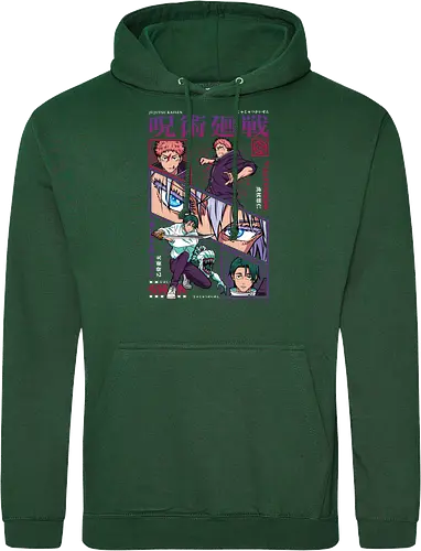 Yuta vs Itadori Cursed Rivals JJK - Yuta Okkotsu, Yuji Itadori, Jujutsu, rivals clash, panel grid style, manga art, anime gift idea, shonen showdown - Standard Hoodie