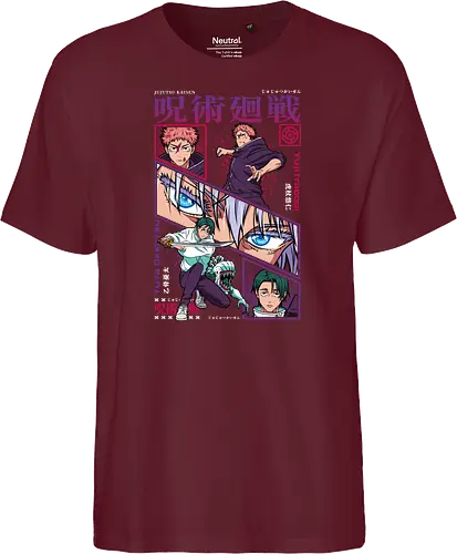 Yuta vs Itadori Cursed Rivals JJK - Yuta Okkotsu, Yuji Itadori, Jujutsu, rivals clash, panel grid style, manga art, anime gift idea, shonen showdown - Fairtrade T-Shirt