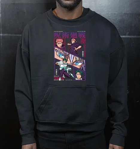 Yuta vs Itadori Cursed Rivals JJK - Yuta Okkotsu, Yuji Itadori, Jujutsu, rivals clash, panel grid style, manga art, anime gift idea, shonen showdown - Cropped Sweatshirt