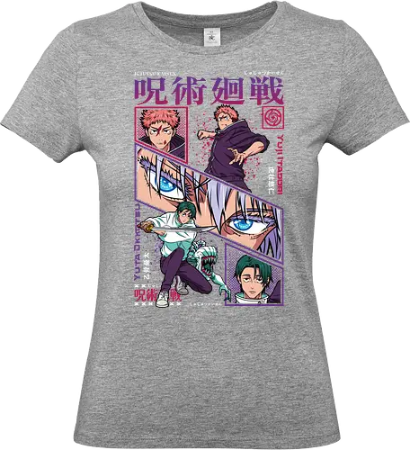 Yuta vs Itadori Cursed Rivals JJK - Yuta Okkotsu, Yuji Itadori, Jujutsu, rivals clash, panel grid style, manga art, anime gift idea, shonen showdown - Standard T-Shirt (Women)