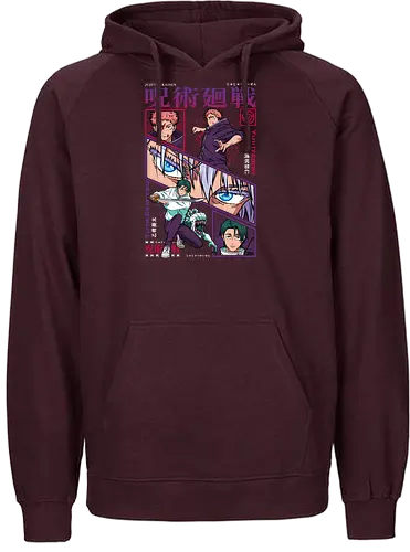 Yuta vs Itadori Cursed Rivals JJK - Yuta Okkotsu, Yuji Itadori, Jujutsu, rivals clash, panel grid style, manga art, anime gift idea, shonen showdown - Fairtrade Hoodie