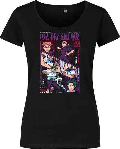 Yuta vs Itadori Cursed Rivals JJK - Yuta Okkotsu, Yuji Itadori, Jujutsu, rivals clash, panel grid style, manga art, anime gift idea, shonen showdown - Women T-Shirt