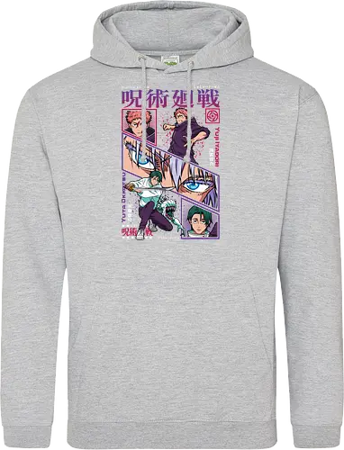Yuta vs Itadori Cursed Rivals JJK - Yuta Okkotsu, Yuji Itadori, Jujutsu, rivals clash, panel grid style, manga art, anime gift idea, shonen showdown - Standard Hoodie