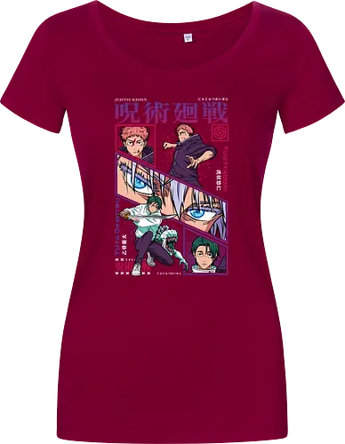 Yuta vs Itadori Cursed Rivals JJK - Yuta Okkotsu, Yuji Itadori, Jujutsu, rivals clash, panel grid style, manga art, anime gift idea, shonen showdown - Women T-Shirt