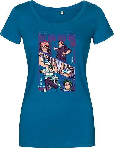Yuta vs Itadori Cursed Rivals JJK - Yuta Okkotsu, Yuji Itadori, Jujutsu, rivals clash, panel grid style, manga art, anime gift idea, shonen showdown - Women T-Shirt