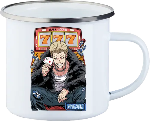 Hakari JJK Jackpot Energy - Hakari Kinji, Jujutsu, casino vibes, dark anime, otaku gift, anime fan, bold graphic, shonen - Enamel Mug
