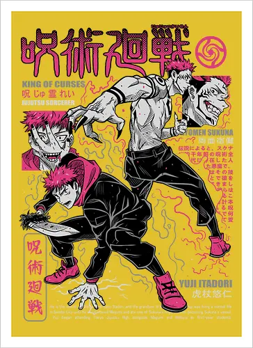 Itadori and Sukuna King of Curses - Sukuna, Yuji Itadori, dark fantasy, jujutsu kaisen art, anime otaku, villain energy, pink aesthetic, shonen battle - Artprint