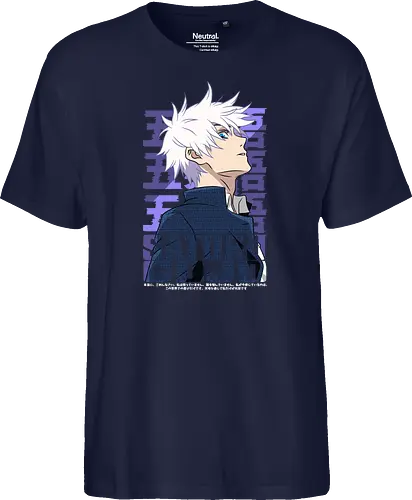 Satoru Gojo Japan Limitless Legend - Gojo Satoru, JJK strongest, Japan style, white hair anime, anime fan gift, cool sorcerer, minimalist design, Jujutsu - Fairtrade T-Shirt