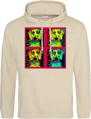 4Dackel Retro Warhol - Pop Art, Street Art, Andy Warhol Style, Neon Art, Bunt, Psychedelisch, Retro, Comic Style, Dackel, Dachshund, Hund, Weimaraner, Jagdhund, Dog, Hundekopf, Haustier, Vierbeiner - Standard Hoodie