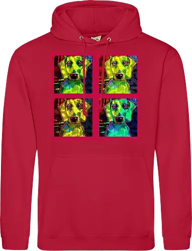 4Dackel Retro Warhol - Pop Art, Street Art, Andy Warhol Style, Neon Art, Bunt, Psychedelisch, Retro, Comic Style, Dackel, Dachshund, Hund, Weimaraner, Jagdhund, Dog, Hundekopf, Haustier, Vierbeiner - Standard Hoodie