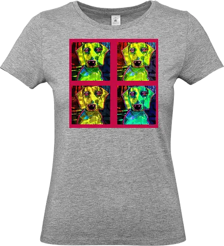 4Dackel Retro Warhol - Pop Art, Street Art, Andy Warhol Style, Neon Art, Bunt, Psychedelisch, Retro, Comic Style, Dackel, Dachshund, Hund, Weimaraner, Jagdhund, Dog, Hundekopf, Haustier, Vierbeiner - Standard T-Shirt (Women)