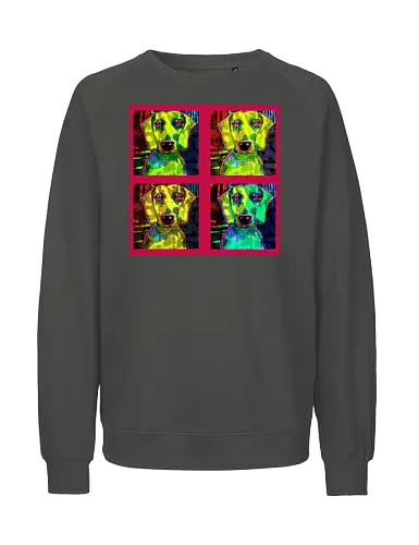 4Dackel Retro Warhol - Pop Art, Street Art, Andy Warhol Style, Neon Art, Bunt, Psychedelisch, Retro, Comic Style, Dackel, Dachshund, Hund, Weimaraner, Jagdhund, Dog, Hundekopf, Haustier, Vierbeiner - Fairtrade Sweatshirt