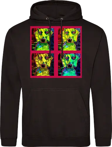 4Dackel Retro Warhol - Pop Art, Street Art, Andy Warhol Style, Neon Art, Bunt, Psychedelisch, Retro, Comic Style, Dackel, Dachshund, Hund, Weimaraner, Jagdhund, Dog, Hundekopf, Haustier, Vierbeiner - Standard Hoodie