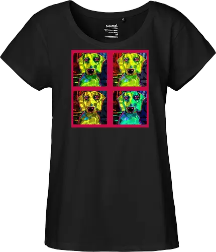 4Dackel Retro Warhol - Pop Art, Street Art, Andy Warhol Style, Neon Art, Bunt, Psychedelisch, Retro, Comic Style, Dackel, Dachshund, Hund, Weimaraner, Jagdhund, Dog, Hundekopf, Haustier, Vierbeiner - Fairtrade Girl Shirt
