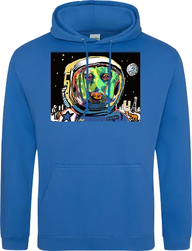 Astro-Doxie: Major Tom der Dackel - dackel, teckel, dachshund, astronaut, weltraum, space, kosmonaut, pop art, psychedelisch, trippy, neon, bunt, retro, illustration, sci-fi, hundemotiv, geekwear, major tom, laika, tier, comic, kunst - Standard Hoodie