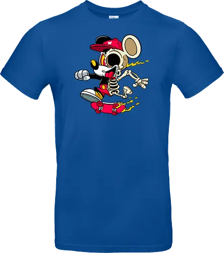 Skelett-Skater-Maus – Neon Streetwear Horror Cartoon Kunst - Pop Art Skate Horror, Maus Charakter Horror, Cartoon Skelett Streetwear, Skelett Skate Maus, Cartoon Horror Streetwear, rote Mütze Skelett, hypnotisches Auge Cartoon, Underground Skate Horror Kunst, schmelzende Neon Maus, Mickey Mouse horror, Mickey Mouse skeleton, Disney skate art, Mickey Mouse freaky, Disney horror geek, Geek Skate Horror Druck, Zombie Cartoon Skater, blauer Hintergrund Cartoon Horror, alternative Skate Kunst, dunkler urbaner Skate Cartoon, urbaner Neon Horror Druck - Standard T-Shirt