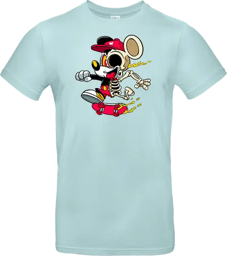 Skelett-Skater-Maus – Neon Streetwear Horror Cartoon Kunst - Pop Art Skate Horror, Maus Charakter Horror, Cartoon Skelett Streetwear, Skelett Skate Maus, Cartoon Horror Streetwear, rote Mütze Skelett, hypnotisches Auge Cartoon, Underground Skate Horror Kunst, schmelzende Neon Maus, Mickey Mouse horror, Mickey Mouse skeleton, Disney skate art, Mickey Mouse freaky, Disney horror geek, Geek Skate Horror Druck, Zombie Cartoon Skater, blauer Hintergrund Cartoon Horror, alternative Skate Kunst, dunkler urbaner Skate Cartoon, urbaner Neon Horror Druck - Standard T-Shirt