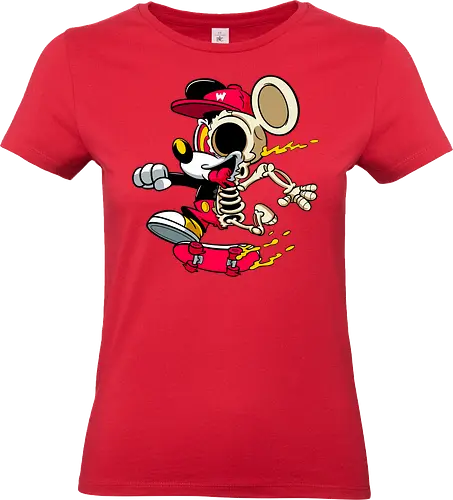 Skelett-Skater-Maus – Neon Streetwear Horror Cartoon Kunst - Pop Art Skate Horror, Maus Charakter Horror, Cartoon Skelett Streetwear, Skelett Skate Maus, Cartoon Horror Streetwear, rote Mütze Skelett, hypnotisches Auge Cartoon, Underground Skate Horror Kunst, schmelzende Neon Maus, Mickey Mouse horror, Mickey Mouse skeleton, Disney skate art, Mickey Mouse freaky, Disney horror geek, Geek Skate Horror Druck, Zombie Cartoon Skater, blauer Hintergrund Cartoon Horror, alternative Skate Kunst, dunkler urbaner Skate Cartoon, urbaner Neon Horror Druck - Standard T-Shirt (Women)