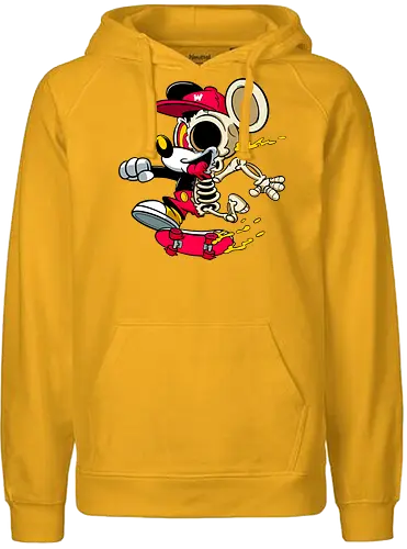 Skelett-Skater-Maus – Neon Streetwear Horror Cartoon Kunst - Pop Art Skate Horror, Maus Charakter Horror, Cartoon Skelett Streetwear, Skelett Skate Maus, Cartoon Horror Streetwear, rote Mütze Skelett, hypnotisches Auge Cartoon, Underground Skate Horror Kunst, schmelzende Neon Maus, Mickey Mouse horror, Mickey Mouse skeleton, Disney skate art, Mickey Mouse freaky, Disney horror geek, Geek Skate Horror Druck, Zombie Cartoon Skater, blauer Hintergrund Cartoon Horror, alternative Skate Kunst, dunkler urbaner Skate Cartoon, urbaner Neon Horror Druck - Fairtrade Hoodie
