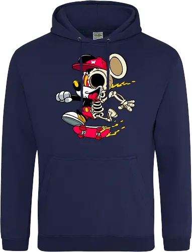 Skelett-Skater-Maus – Neon Streetwear Horror Cartoon Kunst - Pop Art Skate Horror, Maus Charakter Horror, Cartoon Skelett Streetwear, Skelett Skate Maus, Cartoon Horror Streetwear, rote Mütze Skelett, hypnotisches Auge Cartoon, Underground Skate Horror Kunst, schmelzende Neon Maus, Mickey Mouse horror, Mickey Mouse skeleton, Disney skate art, Mickey Mouse freaky, Disney horror geek, Geek Skate Horror Druck, Zombie Cartoon Skater, blauer Hintergrund Cartoon Horror, alternative Skate Kunst, dunkler urbaner Skate Cartoon, urbaner Neon Horror Druck - Standard Hoodie