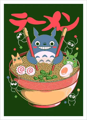 Ramen Friends - ramen, japanese, japan, anime, fantasy, cute, noodles, food, cartoon, kawaii, nostalgia, otaku, culture, oriental, creature, friends, playful, colorful, illustration, geek - Artprint