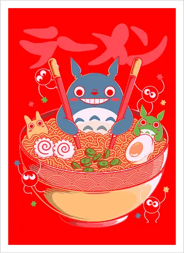 Ramen Friends - ramen, japanese, japan, anime, fantasy, cute, noodles, food, cartoon, kawaii, nostalgia, otaku, culture, oriental, creature, friends, playful, colorful, illustration, geek - Artprint