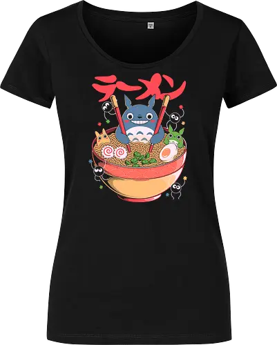 Ramen Friends - ramen, japanese, japan, anime, fantasy, cute, noodles, food, cartoon, kawaii, nostalgia, otaku, culture, oriental, creature, friends, playful, colorful, illustration, geek - Women T-Shirt