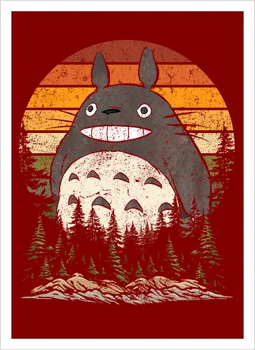 Autumn with my neighbor vintage - anime, manga, japan, retro, vintage, miyazaki, fall, autumn, cat, seasons, halloween - Artprint
