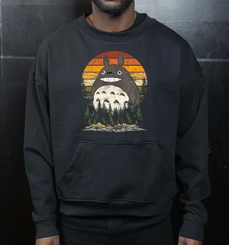 Autumn with my neighbor vintage - anime, manga, japan, retro, vintage, miyazaki, fall, autumn, cat, seasons, halloween - Cropped Sweatshirt