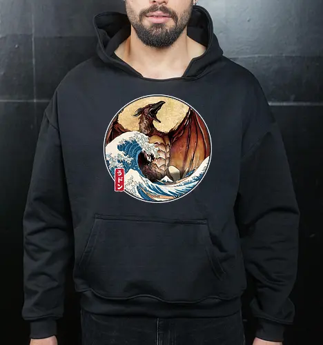 The Great Fire Pteranodon off Kanagawa - Cropped Hoodie