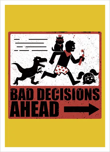 Dungeon Crawler Bad Decisions - Chaos, Velociraptor, Dinosaur, Bad Decisions, Destroy, Plan, Nerd, Geek, Fantasy, Adventure, Rpg, Litrpg, Book, Books, Bookworm, Science Fantasy, Science Fiction, Scifi, Cat, Pet, Carl, Funny, Post-apocalyptic, Apocalypse, Post Apocalyptic, Apocalyptic Cats, Postapocalypse, Post-apocalypse, Poster, Action, Punk, Explosion, Explosive, Books, Book, Crawler, Dungeon Crawler, Geometric, Anarchy, Anarchist, Sign - Artprint