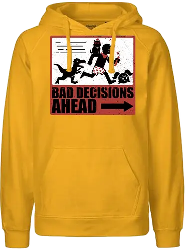 Dungeon Crawler Bad Decisions - Chaos, Velociraptor, Dinosaur, Bad Decisions, Destroy, Plan, Nerd, Geek, Fantasy, Adventure, Rpg, Litrpg, Book, Books, Bookworm, Science Fantasy, Science Fiction, Scifi, Cat, Pet, Carl, Funny, Post-apocalyptic, Apocalypse, Post Apocalyptic, Apocalyptic Cats, Postapocalypse, Post-apocalypse, Poster, Action, Punk, Explosion, Explosive, Books, Book, Crawler, Dungeon Crawler, Geometric, Anarchy, Anarchist, Sign - Fairtrade Hoodie