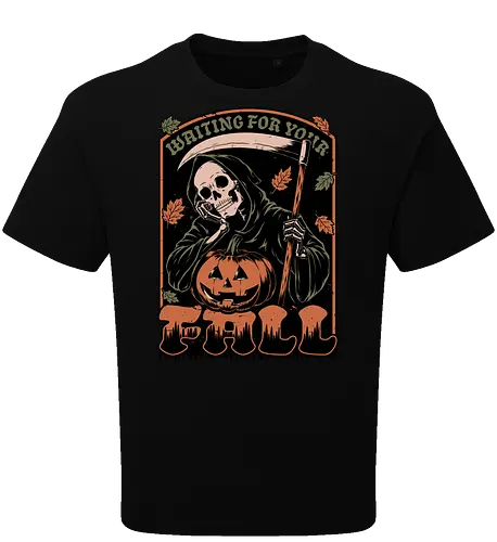Grim Reaper Autumn - Pain, Halloween, Halloween Design, Halloween Art, Halloween Aesthetic, Halloween Pumpkin, Halloween Vibes, Spooky, Spooky Season, Creepy, Scary, Scary Art, Pumpkins, Pumpkin, Skeleton, Skull, Dark, Horror, Horror Stories, Fright, Creature, Autumn, Autumn Leaves, Autumn Vibes, Autumn Season, Fall, Fall Leaves, Fall Vibes, Leaves, Leaf, Pumpkin Season, Fun, Funny, Dark Humor, Humor, Sarcastic, Sarcasm, Irony, Dread, Existential Dread. Laugh, Laughing, Nihilist Humor, Nihilist, Relatable - Oversize T-Shirt