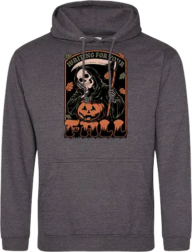 Grim Reaper Autumn - Pain, Halloween, Halloween Design, Halloween Art, Halloween Aesthetic, Halloween Pumpkin, Halloween Vibes, Spooky, Spooky Season, Creepy, Scary, Scary Art, Pumpkins, Pumpkin, Skeleton, Skull, Dark, Horror, Horror Stories, Fright, Creature, Autumn, Autumn Leaves, Autumn Vibes, Autumn Season, Fall, Fall Leaves, Fall Vibes, Leaves, Leaf, Pumpkin Season, Fun, Funny, Dark Humor, Humor, Sarcastic, Sarcasm, Irony, Dread, Existential Dread. Laugh, Laughing, Nihilist Humor, Nihilist, Relatable - Standard Hoodie