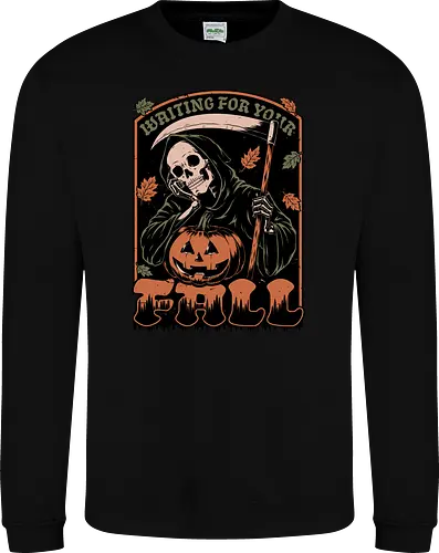 Grim Reaper Autumn - Pain, Halloween, Halloween Design, Halloween Art, Halloween Aesthetic, Halloween Pumpkin, Halloween Vibes, Spooky, Spooky Season, Creepy, Scary, Scary Art, Pumpkins, Pumpkin, Skeleton, Skull, Dark, Horror, Horror Stories, Fright, Creature, Autumn, Autumn Leaves, Autumn Vibes, Autumn Season, Fall, Fall Leaves, Fall Vibes, Leaves, Leaf, Pumpkin Season, Fun, Funny, Dark Humor, Humor, Sarcastic, Sarcasm, Irony, Dread, Existential Dread. Laugh, Laughing, Nihilist Humor, Nihilist, Relatable - Sweatshirt