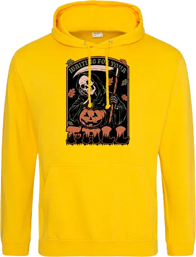 Grim Reaper Autumn - Pain, Halloween, Halloween Design, Halloween Art, Halloween Aesthetic, Halloween Pumpkin, Halloween Vibes, Spooky, Spooky Season, Creepy, Scary, Scary Art, Pumpkins, Pumpkin, Skeleton, Skull, Dark, Horror, Horror Stories, Fright, Creature, Autumn, Autumn Leaves, Autumn Vibes, Autumn Season, Fall, Fall Leaves, Fall Vibes, Leaves, Leaf, Pumpkin Season, Fun, Funny, Dark Humor, Humor, Sarcastic, Sarcasm, Irony, Dread, Existential Dread. Laugh, Laughing, Nihilist Humor, Nihilist, Relatable - Standard Hoodie