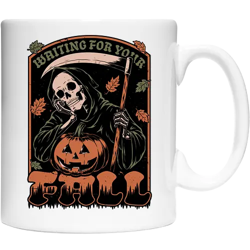 Grim Reaper Autumn - Pain, Halloween, Halloween Design, Halloween Art, Halloween Aesthetic, Halloween Pumpkin, Halloween Vibes, Spooky, Spooky Season, Creepy, Scary, Scary Art, Pumpkins, Pumpkin, Skeleton, Skull, Dark, Horror, Horror Stories, Fright, Creature, Autumn, Autumn Leaves, Autumn Vibes, Autumn Season, Fall, Fall Leaves, Fall Vibes, Leaves, Leaf, Pumpkin Season, Fun, Funny, Dark Humor, Humor, Sarcastic, Sarcasm, Irony, Dread, Existential Dread. Laugh, Laughing, Nihilist Humor, Nihilist, Relatable - Cup