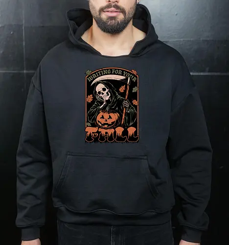 Grim Reaper Autumn - Pain, Halloween, Halloween Design, Halloween Art, Halloween Aesthetic, Halloween Pumpkin, Halloween Vibes, Spooky, Spooky Season, Creepy, Scary, Scary Art, Pumpkins, Pumpkin, Skeleton, Skull, Dark, Horror, Horror Stories, Fright, Creature, Autumn, Autumn Leaves, Autumn Vibes, Autumn Season, Fall, Fall Leaves, Fall Vibes, Leaves, Leaf, Pumpkin Season, Fun, Funny, Dark Humor, Humor, Sarcastic, Sarcasm, Irony, Dread, Existential Dread. Laugh, Laughing, Nihilist Humor, Nihilist, Relatable - Cropped Hoodie