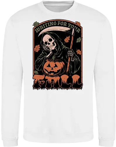 Grim Reaper Autumn - Pain, Halloween, Halloween Design, Halloween Art, Halloween Aesthetic, Halloween Pumpkin, Halloween Vibes, Spooky, Spooky Season, Creepy, Scary, Scary Art, Pumpkins, Pumpkin, Skeleton, Skull, Dark, Horror, Horror Stories, Fright, Creature, Autumn, Autumn Leaves, Autumn Vibes, Autumn Season, Fall, Fall Leaves, Fall Vibes, Leaves, Leaf, Pumpkin Season, Fun, Funny, Dark Humor, Humor, Sarcastic, Sarcasm, Irony, Dread, Existential Dread. Laugh, Laughing, Nihilist Humor, Nihilist, Relatable - Sweatshirt