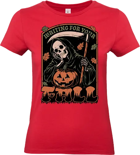 Grim Reaper Autumn - Pain, Halloween, Halloween Design, Halloween Art, Halloween Aesthetic, Halloween Pumpkin, Halloween Vibes, Spooky, Spooky Season, Creepy, Scary, Scary Art, Pumpkins, Pumpkin, Skeleton, Skull, Dark, Horror, Horror Stories, Fright, Creature, Autumn, Autumn Leaves, Autumn Vibes, Autumn Season, Fall, Fall Leaves, Fall Vibes, Leaves, Leaf, Pumpkin Season, Fun, Funny, Dark Humor, Humor, Sarcastic, Sarcasm, Irony, Dread, Existential Dread. Laugh, Laughing, Nihilist Humor, Nihilist, Relatable - Standard T-Shirt (Women)