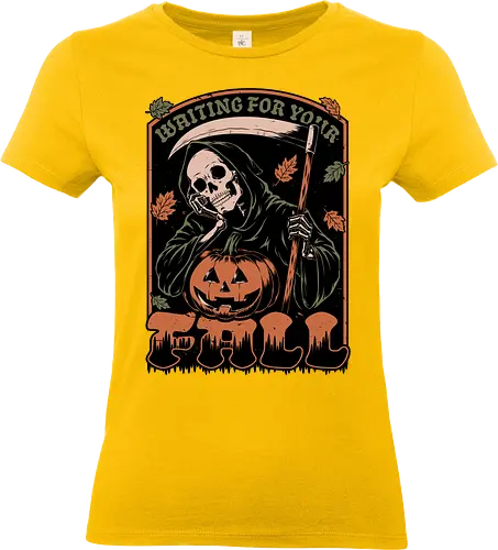 Grim Reaper Autumn - Pain, Halloween, Halloween Design, Halloween Art, Halloween Aesthetic, Halloween Pumpkin, Halloween Vibes, Spooky, Spooky Season, Creepy, Scary, Scary Art, Pumpkins, Pumpkin, Skeleton, Skull, Dark, Horror, Horror Stories, Fright, Creature, Autumn, Autumn Leaves, Autumn Vibes, Autumn Season, Fall, Fall Leaves, Fall Vibes, Leaves, Leaf, Pumpkin Season, Fun, Funny, Dark Humor, Humor, Sarcastic, Sarcasm, Irony, Dread, Existential Dread. Laugh, Laughing, Nihilist Humor, Nihilist, Relatable - Standard T-Shirt (Women)