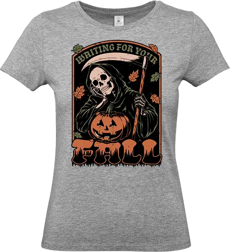 Grim Reaper Autumn - Pain, Halloween, Halloween Design, Halloween Art, Halloween Aesthetic, Halloween Pumpkin, Halloween Vibes, Spooky, Spooky Season, Creepy, Scary, Scary Art, Pumpkins, Pumpkin, Skeleton, Skull, Dark, Horror, Horror Stories, Fright, Creature, Autumn, Autumn Leaves, Autumn Vibes, Autumn Season, Fall, Fall Leaves, Fall Vibes, Leaves, Leaf, Pumpkin Season, Fun, Funny, Dark Humor, Humor, Sarcastic, Sarcasm, Irony, Dread, Existential Dread. Laugh, Laughing, Nihilist Humor, Nihilist, Relatable - Standard T-Shirt (Women)