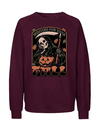 Grim Reaper Autumn - Pain, Halloween, Halloween Design, Halloween Art, Halloween Aesthetic, Halloween Pumpkin, Halloween Vibes, Spooky, Spooky Season, Creepy, Scary, Scary Art, Pumpkins, Pumpkin, Skeleton, Skull, Dark, Horror, Horror Stories, Fright, Creature, Autumn, Autumn Leaves, Autumn Vibes, Autumn Season, Fall, Fall Leaves, Fall Vibes, Leaves, Leaf, Pumpkin Season, Fun, Funny, Dark Humor, Humor, Sarcastic, Sarcasm, Irony, Dread, Existential Dread. Laugh, Laughing, Nihilist Humor, Nihilist, Relatable - Fairtrade Sweatshirt